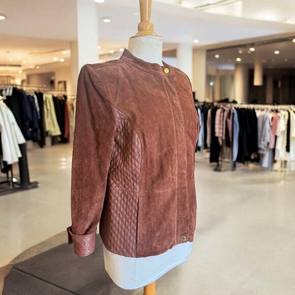 Vintage Leather Moto Jacket Brown Quilted Leather and Suede - Picture 2 of 10